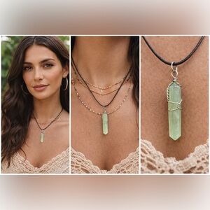 Green Aventurine Wire Wrap Pendant Necklace | 18 IN